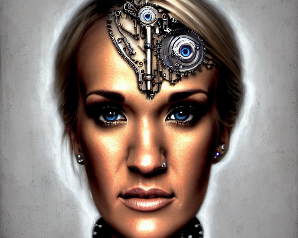 Cybernetic Implant Woman with Blue Robotic Eye