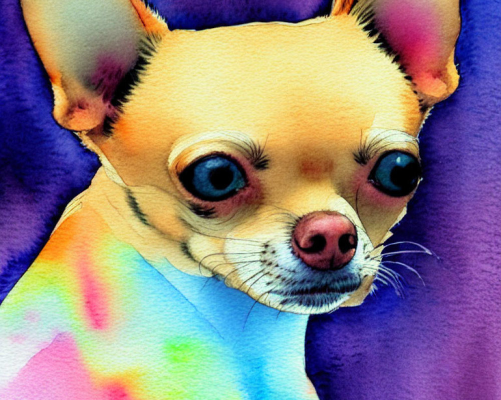 Colorful Chihuahua Portrait on Deep Blue Background