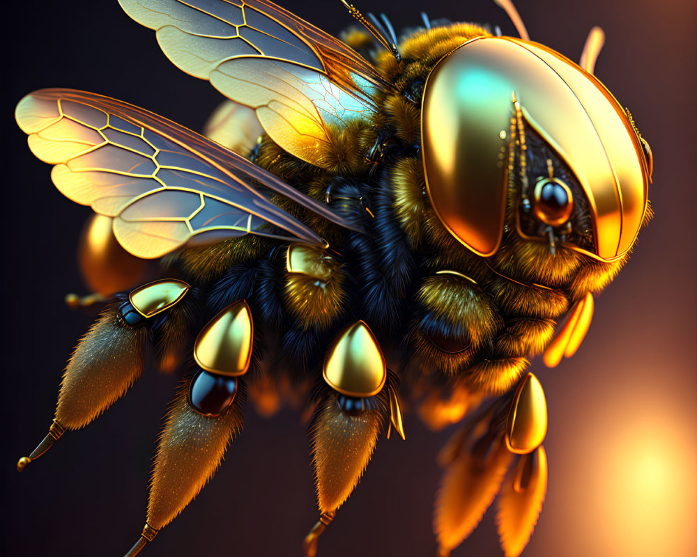 Detailed Realistic 3D Bee Illustration with Intricate Wings