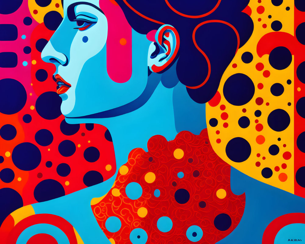 Colorful Abstract Portrait with Bold Blues and Reds in Profile View