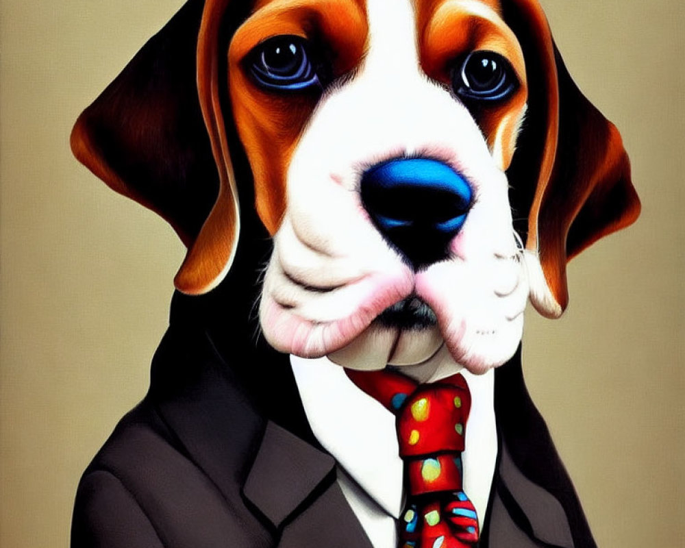 Whimsical beagle in suit and tie with human-like features