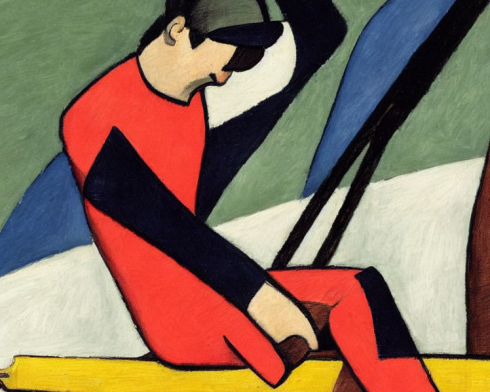 Vibrant painting of person rowing boat with bold colors