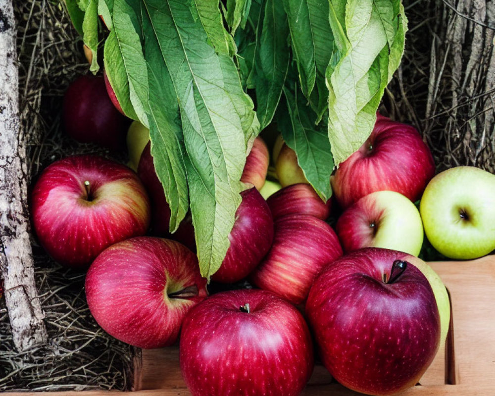 Ripe Red and Green Apples on Wooden Surface