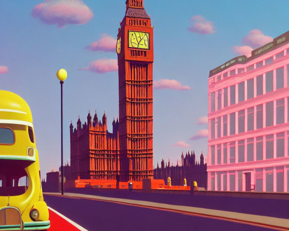 Vibrant London cityscape with Big Ben and red double-decker bus