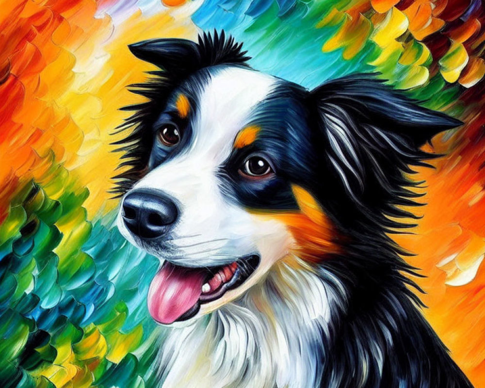 Colorful Smiling Border Collie with Abstract Background