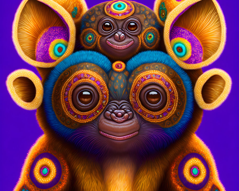 Colorful surreal animal with ornate eyes and ears and whimsical expression