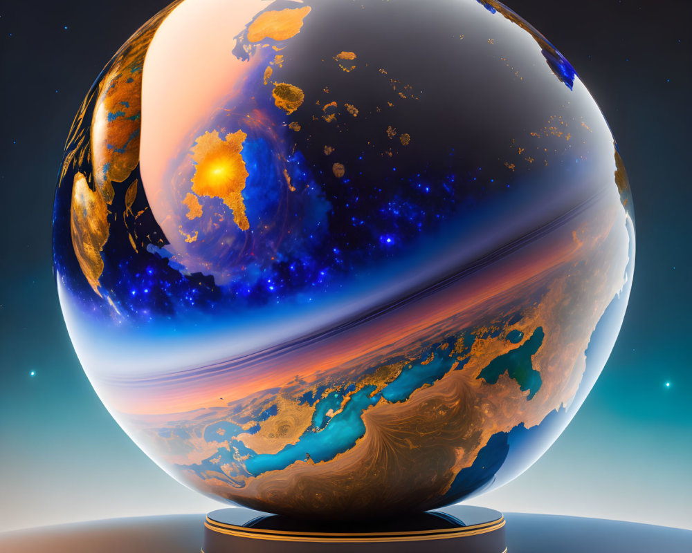 Surreal Globe with Glowing Earth and Cosmic Backdrop