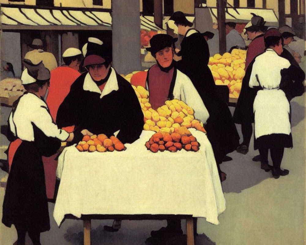 Early 20th-Century Market Scene with Orange Stall