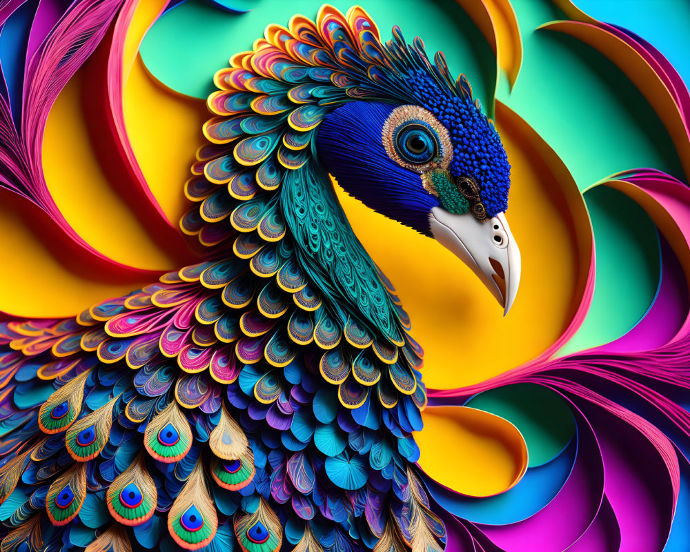 Colorful Peacock Digital Art with Abstract Background