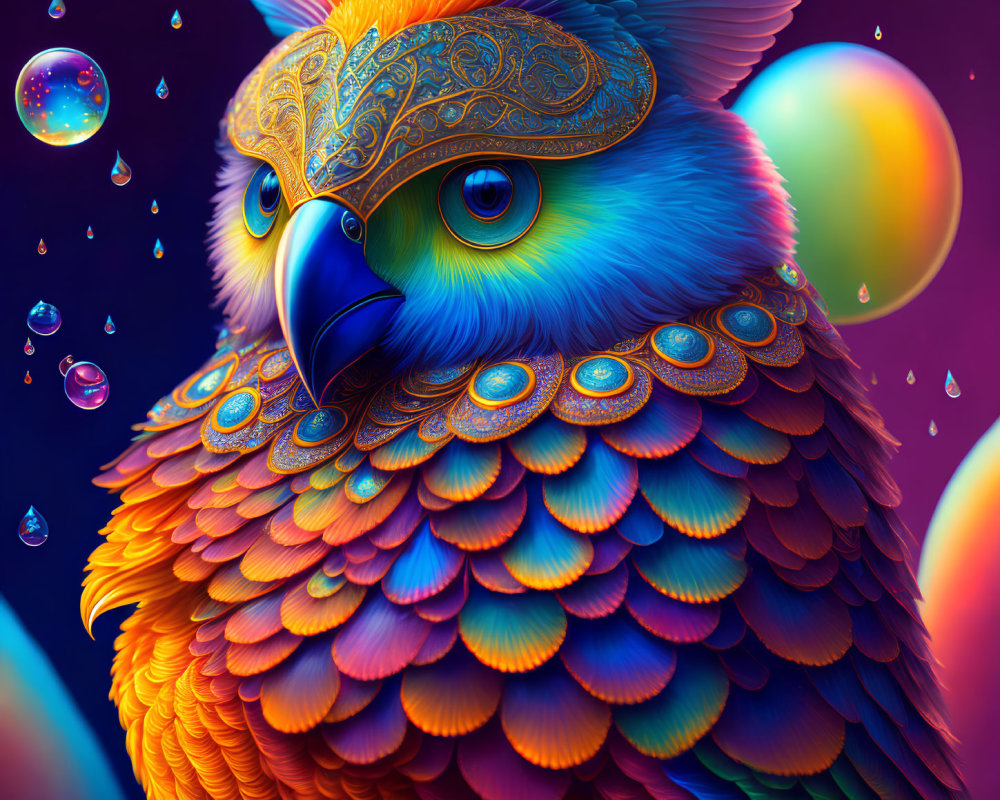 Colorful Owl Illustration with Jewel Tones and Intricate Patterns