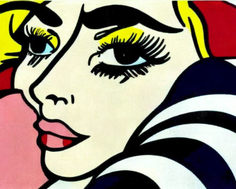 Colorful pop art woman's face with bold outlines and stylized features