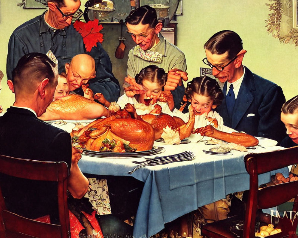 Family Thanksgiving dinner: Joyful gathering around table