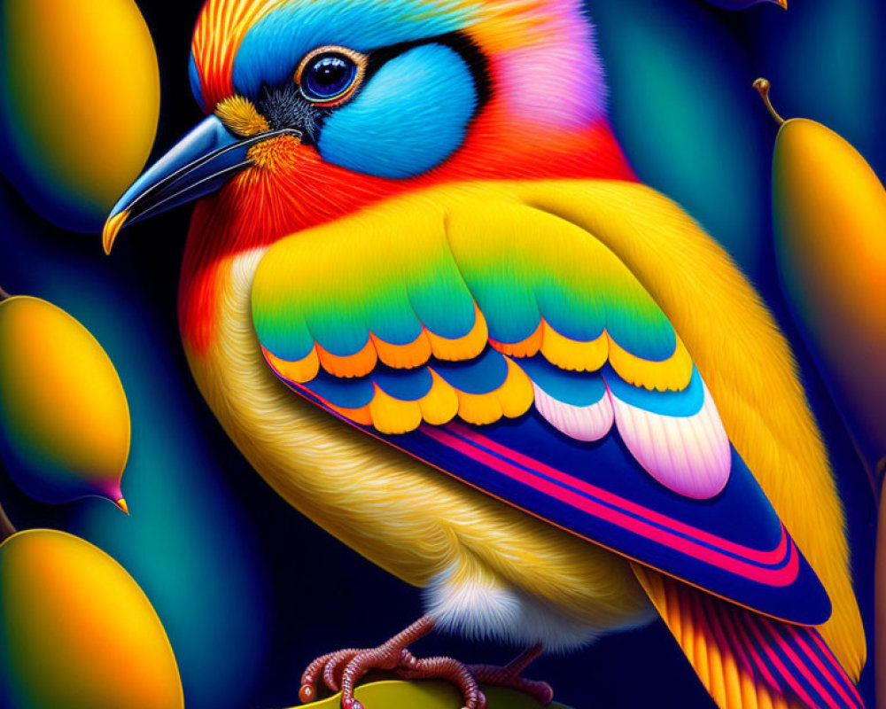 Colorful Stylized Bird Artwork Perched on Branch