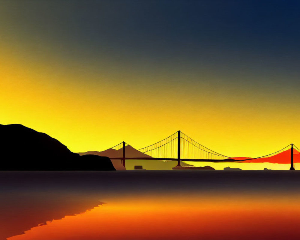 Vibrant sunset silhouette of bridge over water