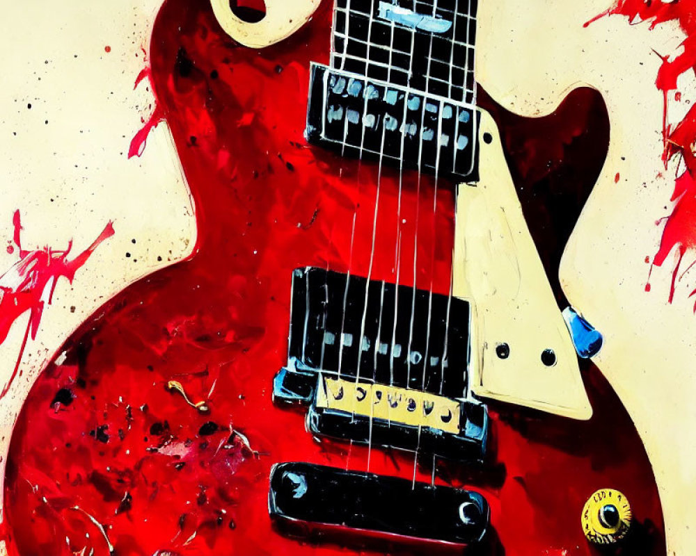 Red Electric Guitar with Paint Streaks: Musical Energy and Artistic Expression