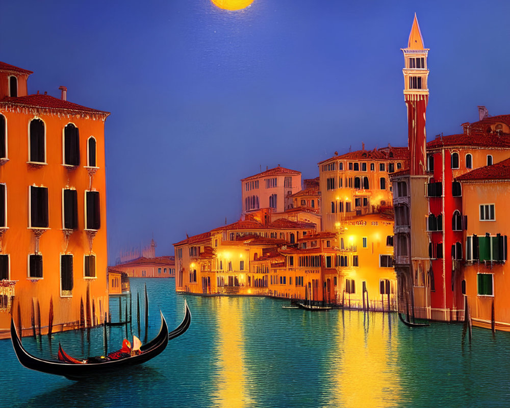 Venice Twilight Scene with Gondola on Canal