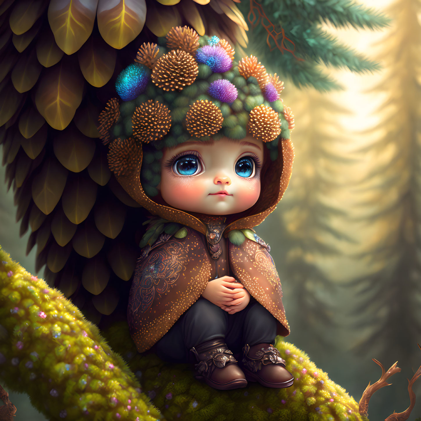 Child in Forest-themed Cloak with Fluffy Hat