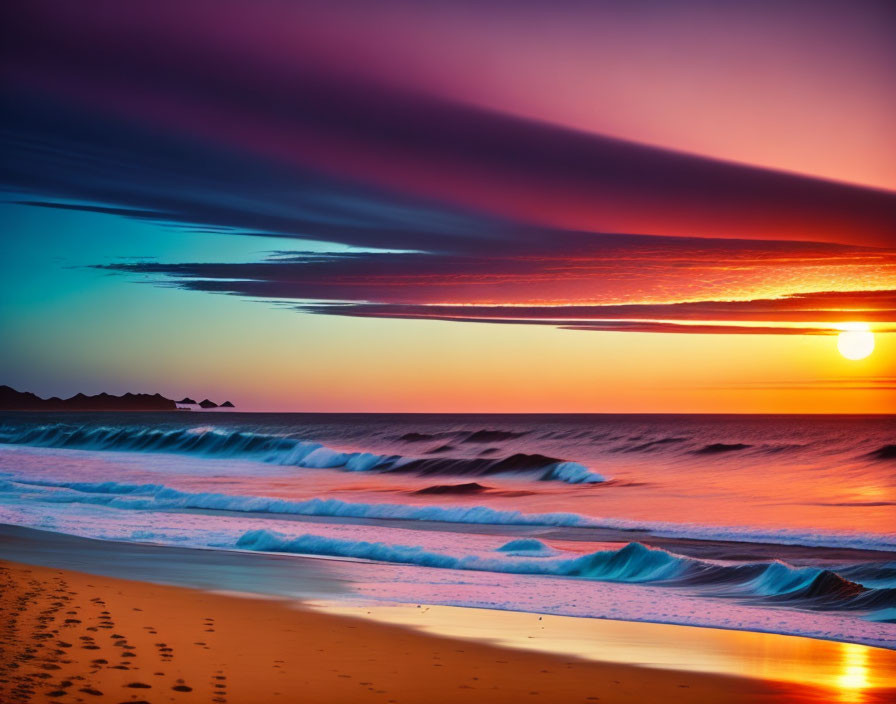Intense Orange Sunset Over Tranquil Ocean