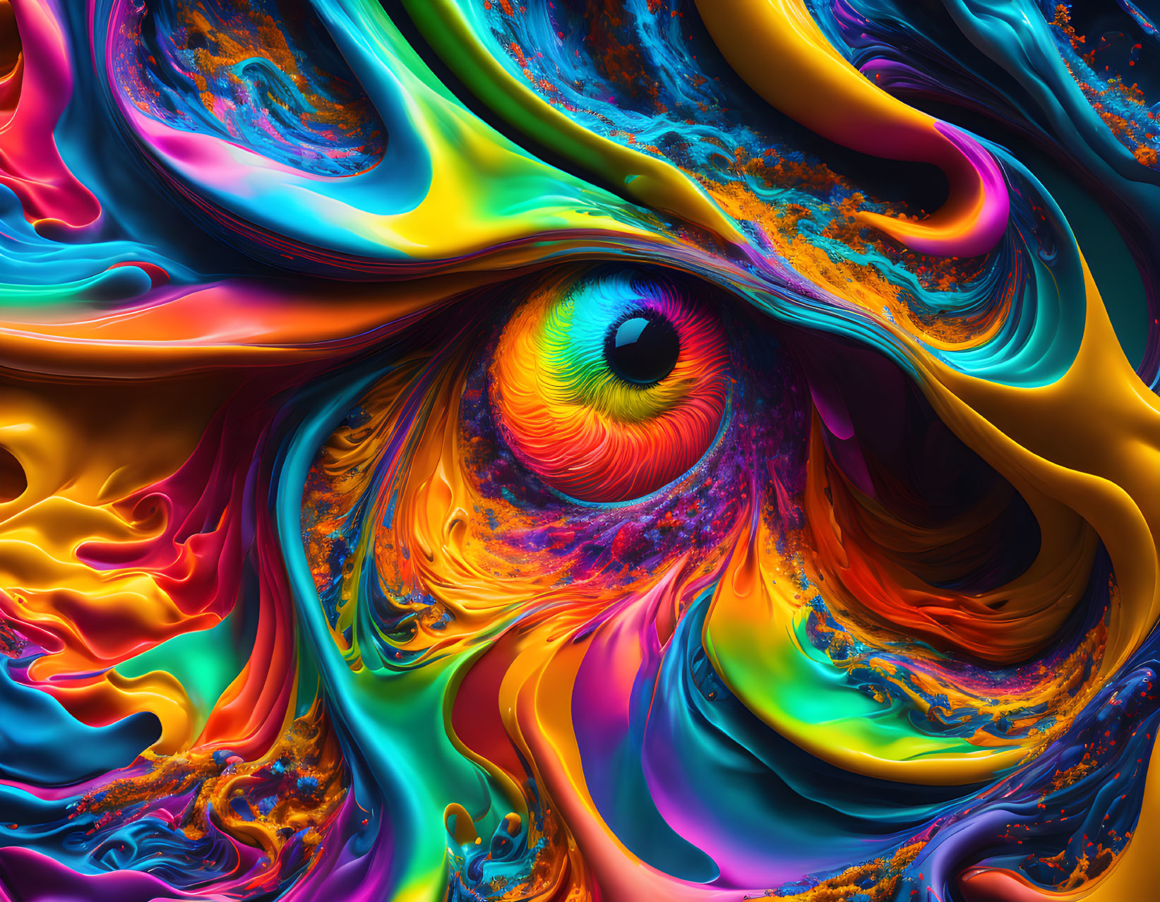 Colorful Digital Artwork of Detailed Eye with Psychedelic Patterns