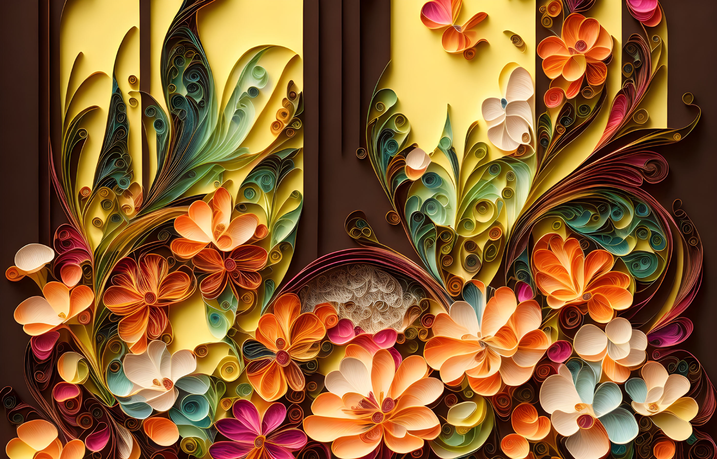 Colorful Quilling Art: Flowers and Leaves Design in 3D