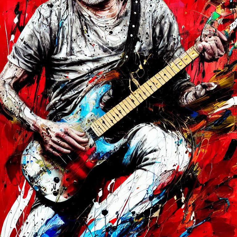 Colorful Artwork of Person Playing Electric Guitar in Dynamic Setting