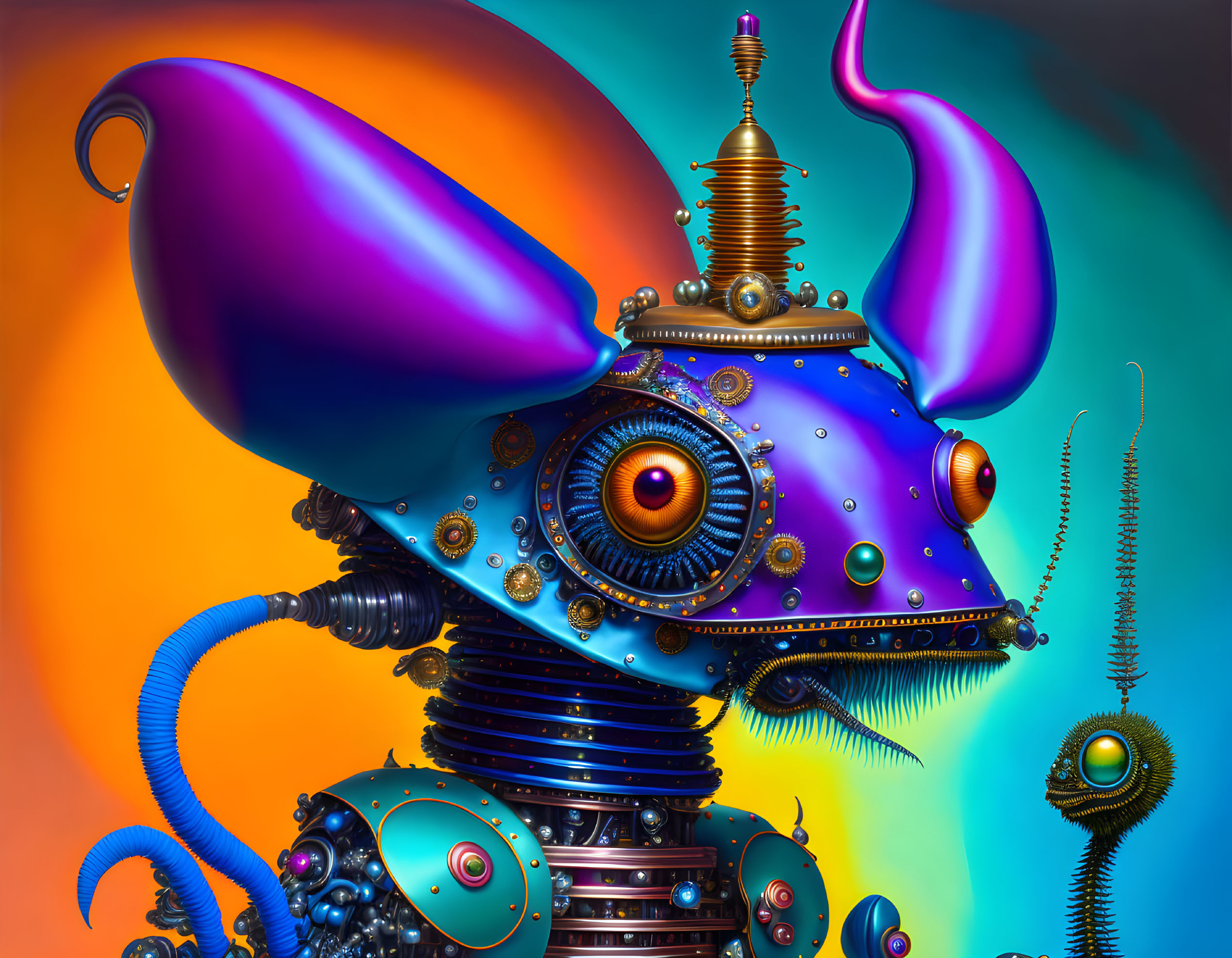 Colorful Whimsical Robot Illustration with Large Central Eye