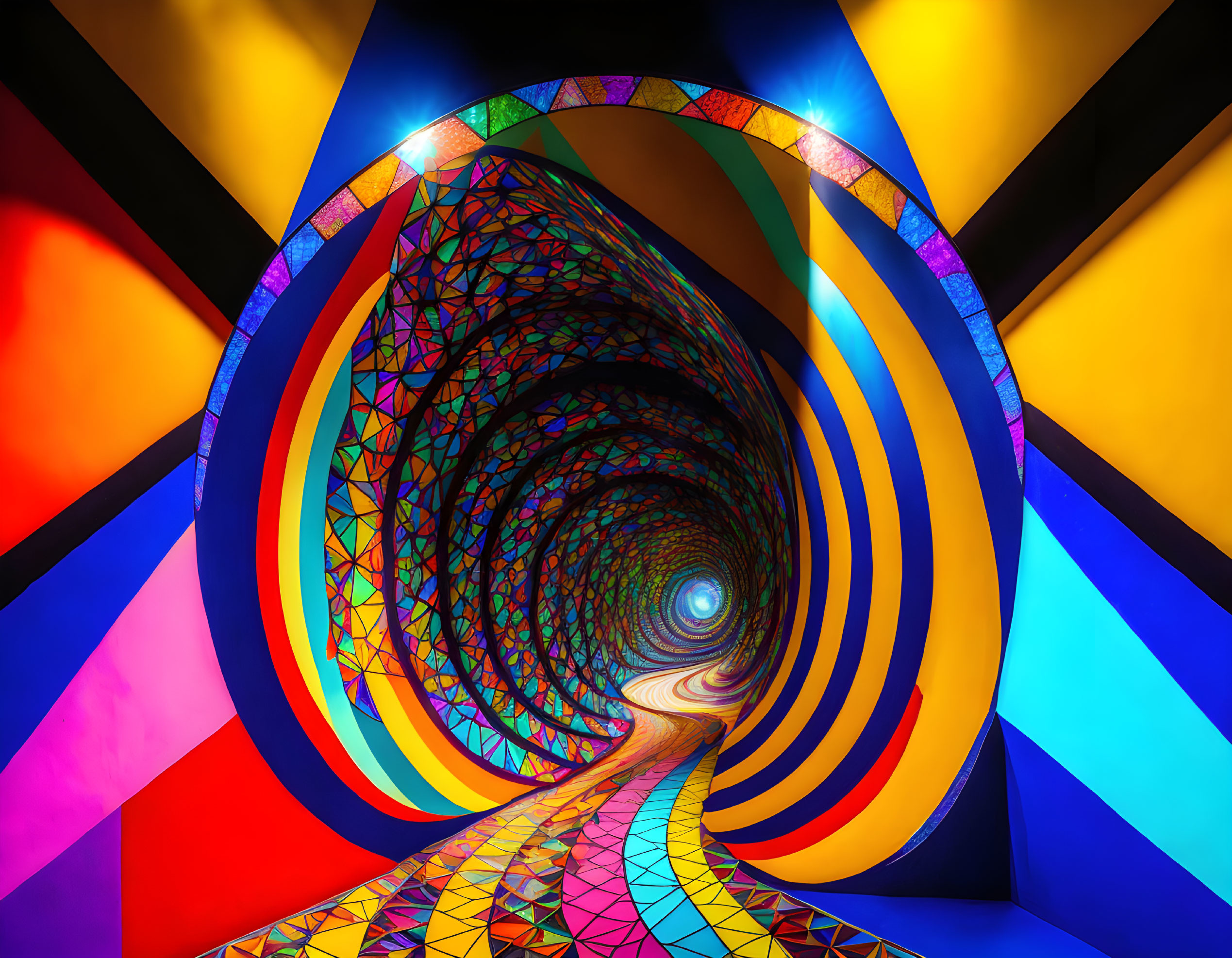 Colorful digital artwork: Kaleidoscopic tunnel with geometric patterns