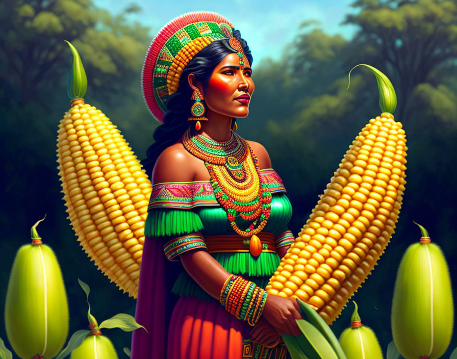 Traditional Attire Woman Surrounded by Corn Plants