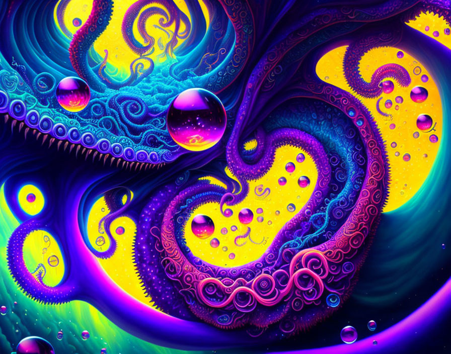 Colorful Psychedelic Artwork with Swirling Patterns and Tentacle-Like Forms