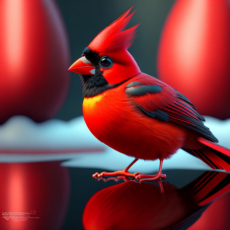 Detailed Red Cardinal Perched on Branch with Blurred Background