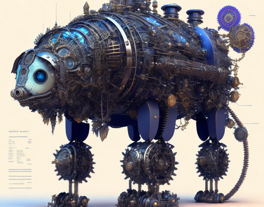 Intricate digital artwork: mechanical hippopotamus with gears