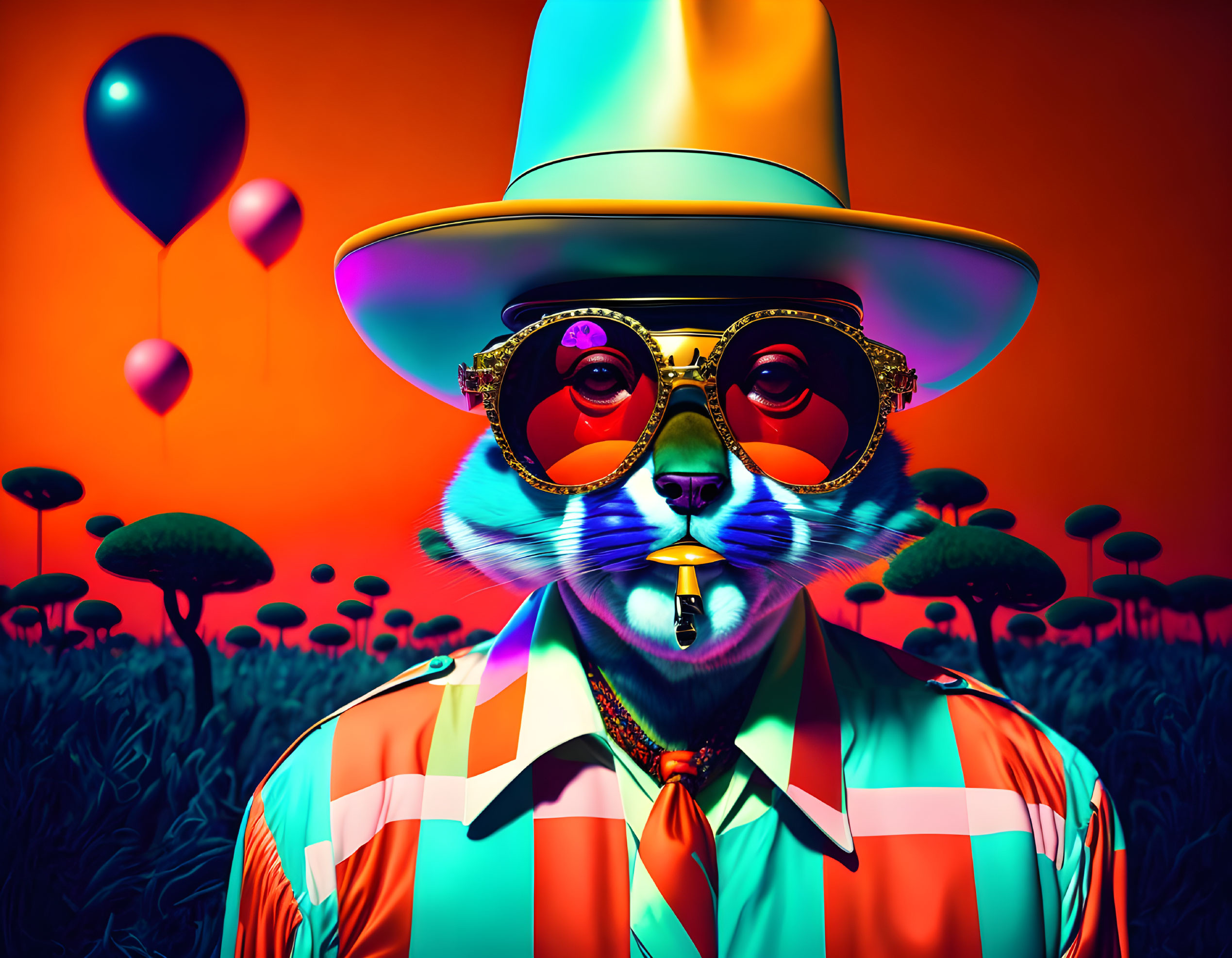 Colorful Digital Art: Anthropomorphic Fox in Striped Suit, Sunglasses, and Hat