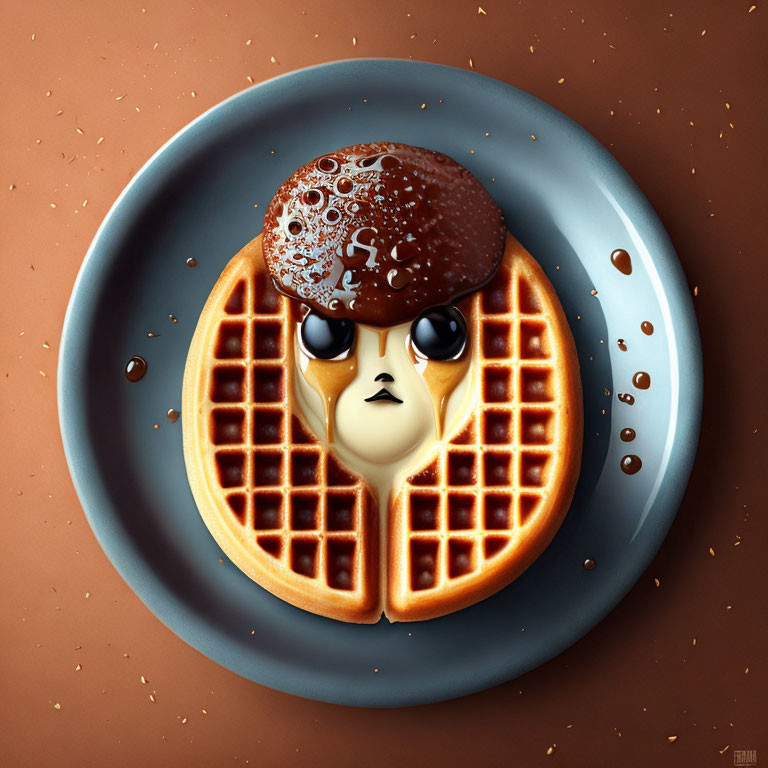 Whimsical waffle and syrup character illustration