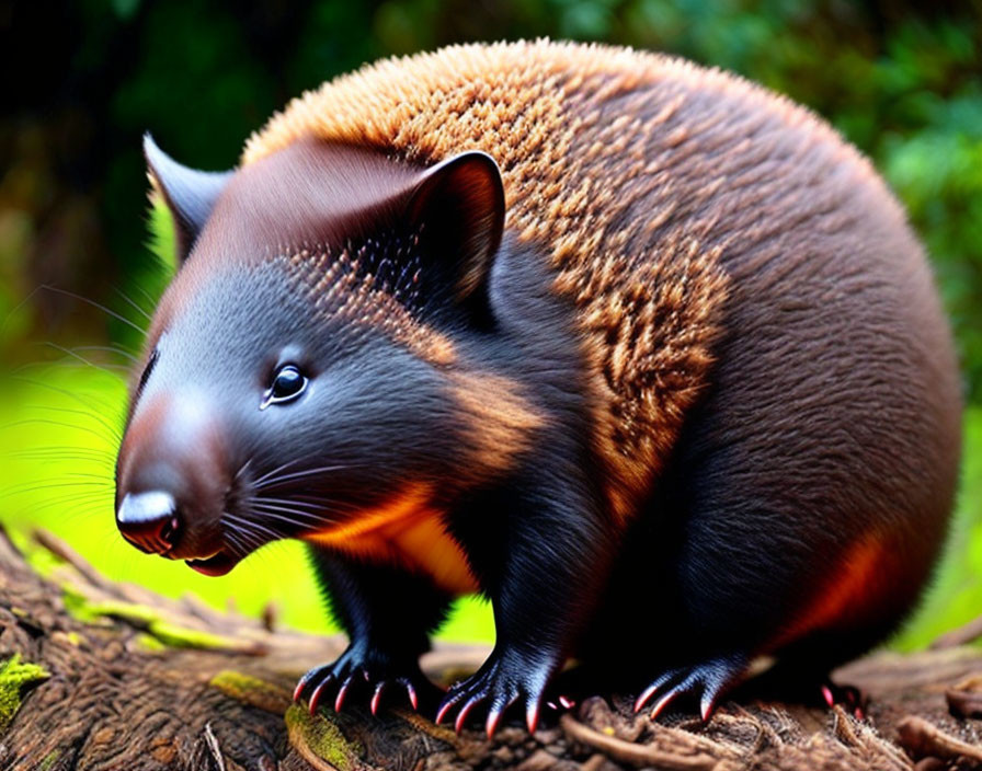 Brown and Black Spiky Echidna on Branch in Lush Greenery