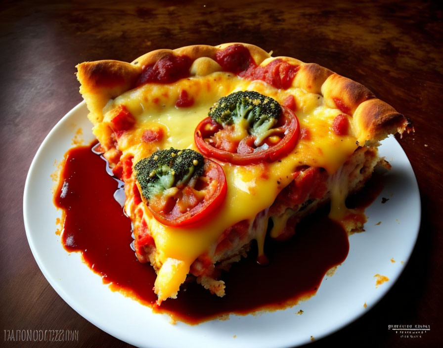 Cheese and Pepperoni Pizza Slice with Tomatoes and Green Garnish