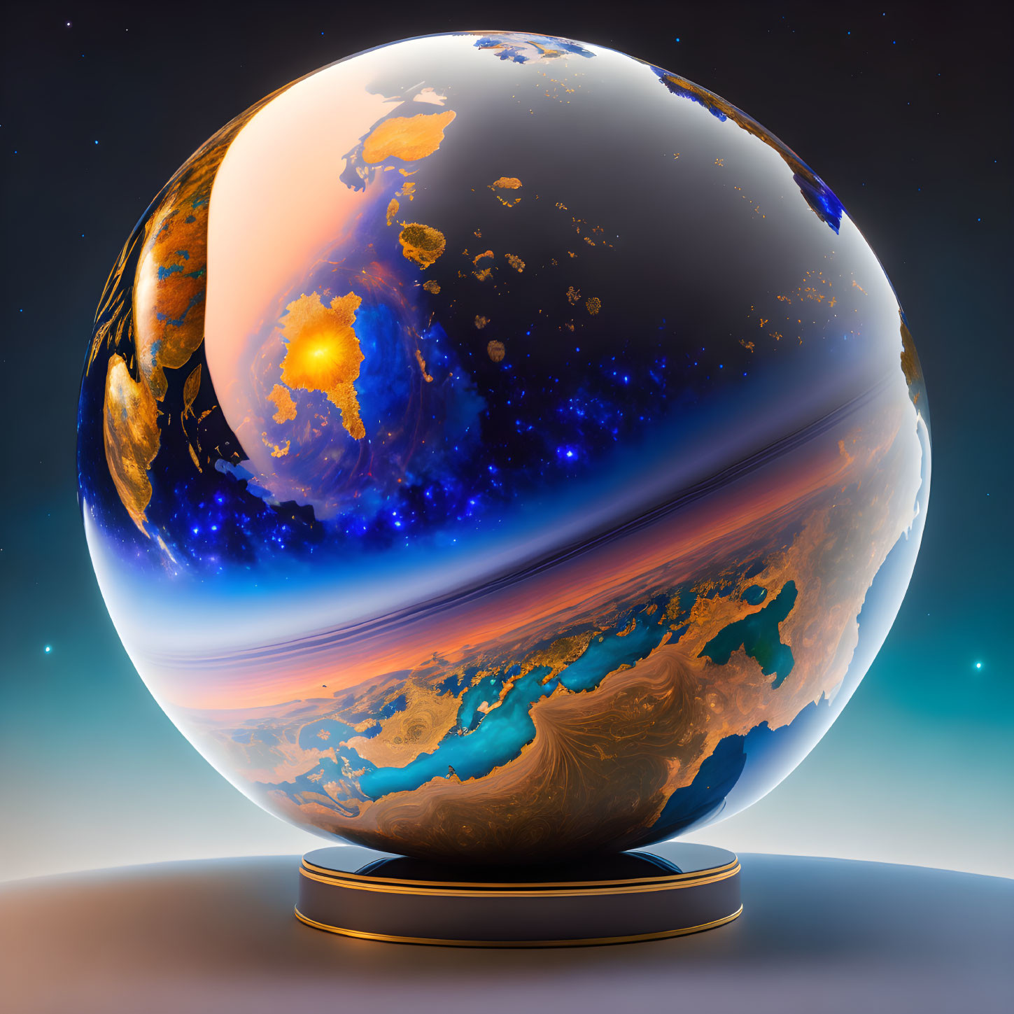 Surreal Globe with Glowing Earth and Cosmic Backdrop