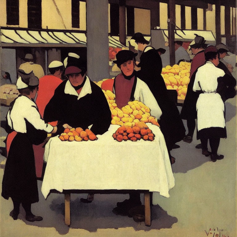 Early 20th-Century Market Scene with Orange Stall