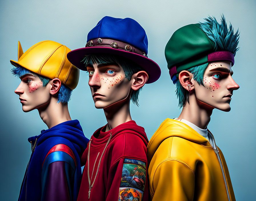 Colorful Hair & Trendy Headgear on Stylized Animated Characters