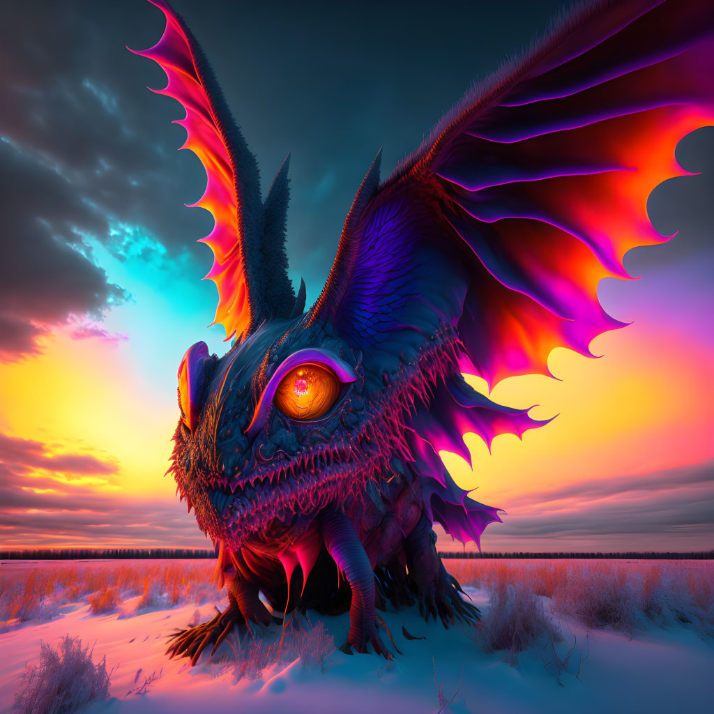 Fantastical dragon with large wings in vibrant digital art