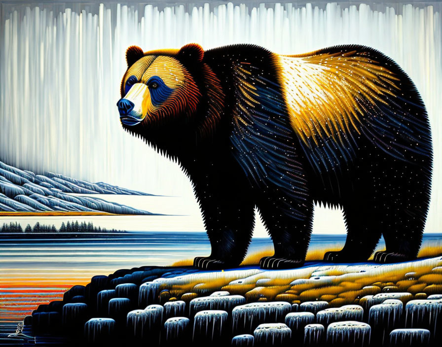 Bear with Vibrant Stripes in Nature Scene