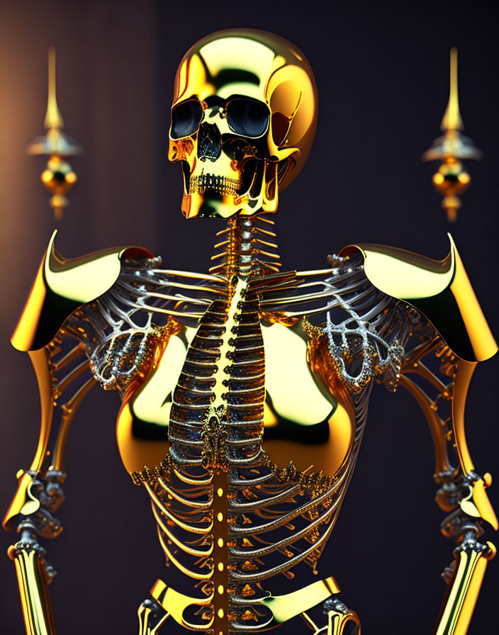 Intricate golden skeleton on dark background