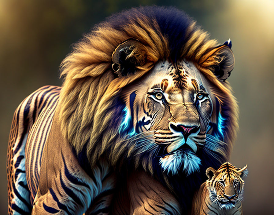 Digital Artwork: Majestic Lion with Tiger Elements