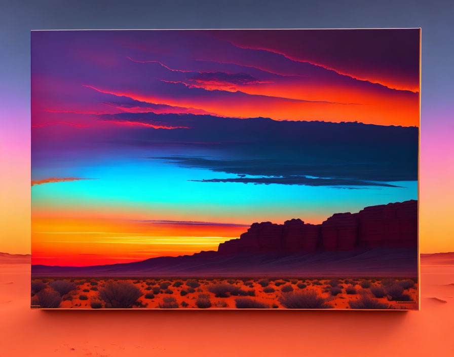 Colorful Sunset Over Silhouetted Desert Landscape