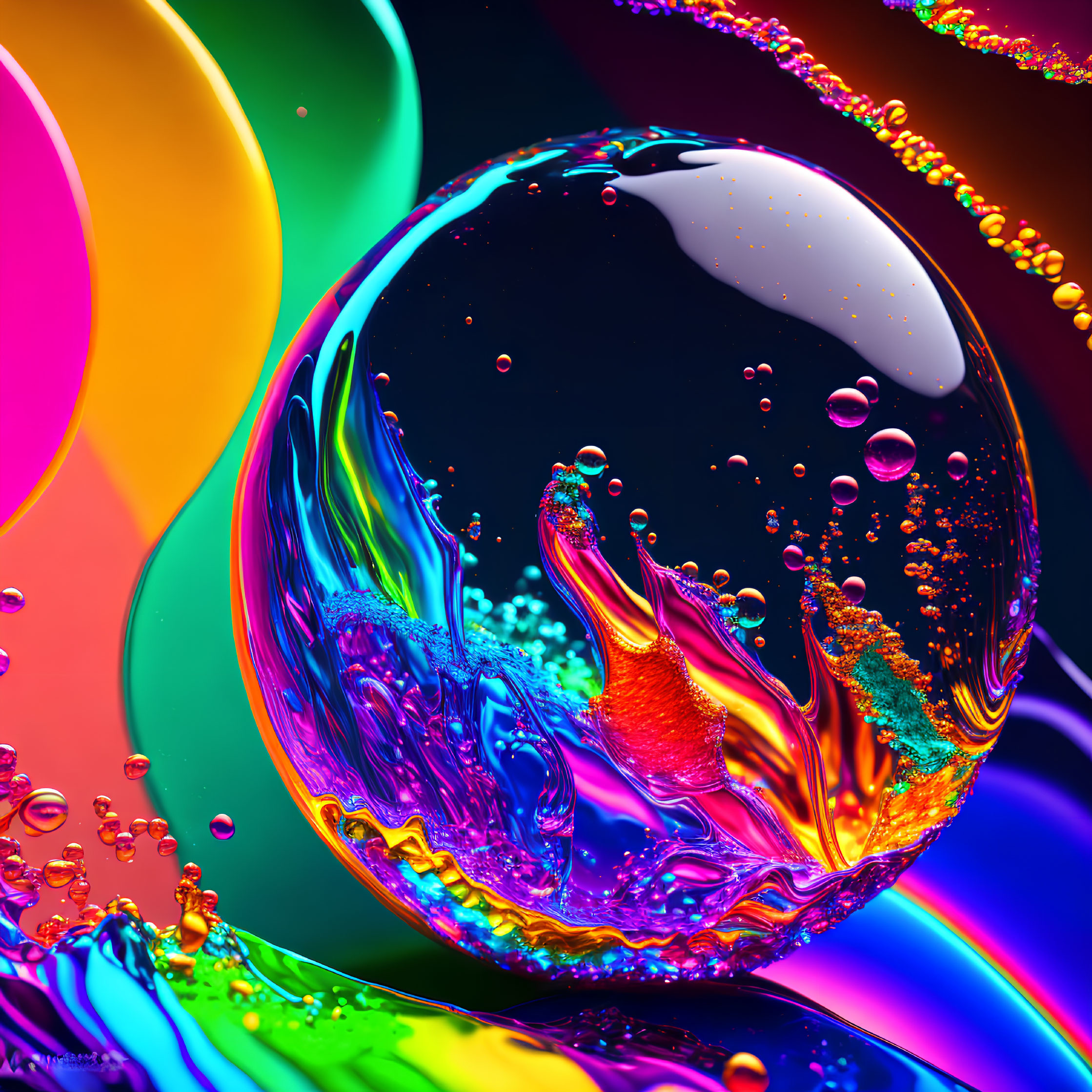 Colorful Abstract Art: Central Bubble with Dynamic Splash-Like Edges