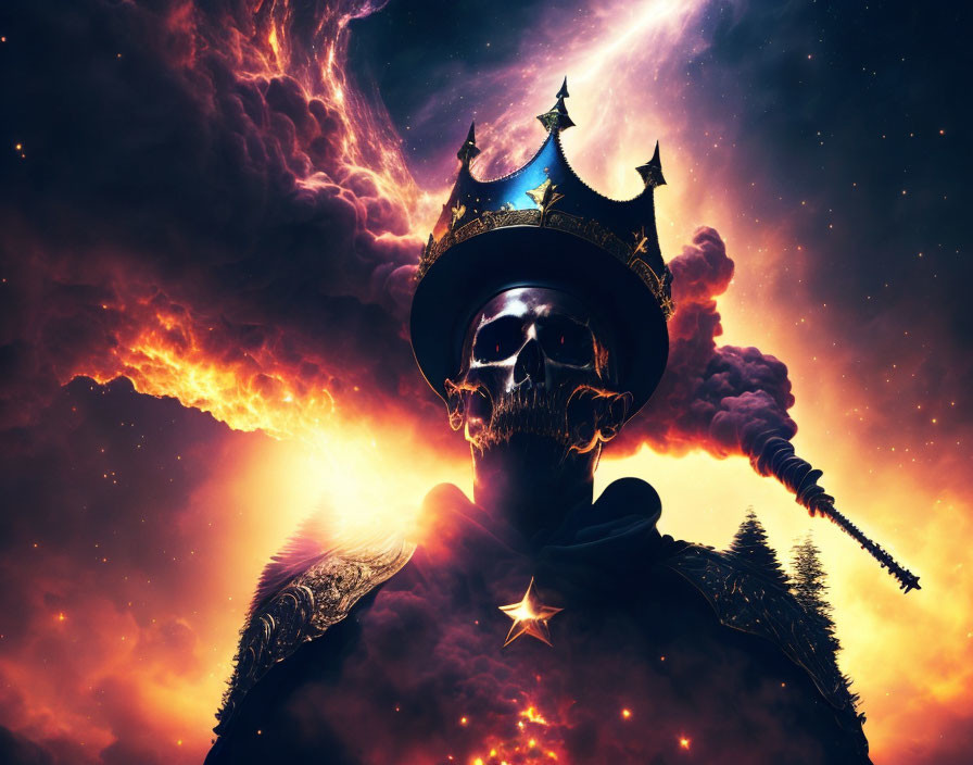 Skull with Crown in Cosmic Nebulae and Stars