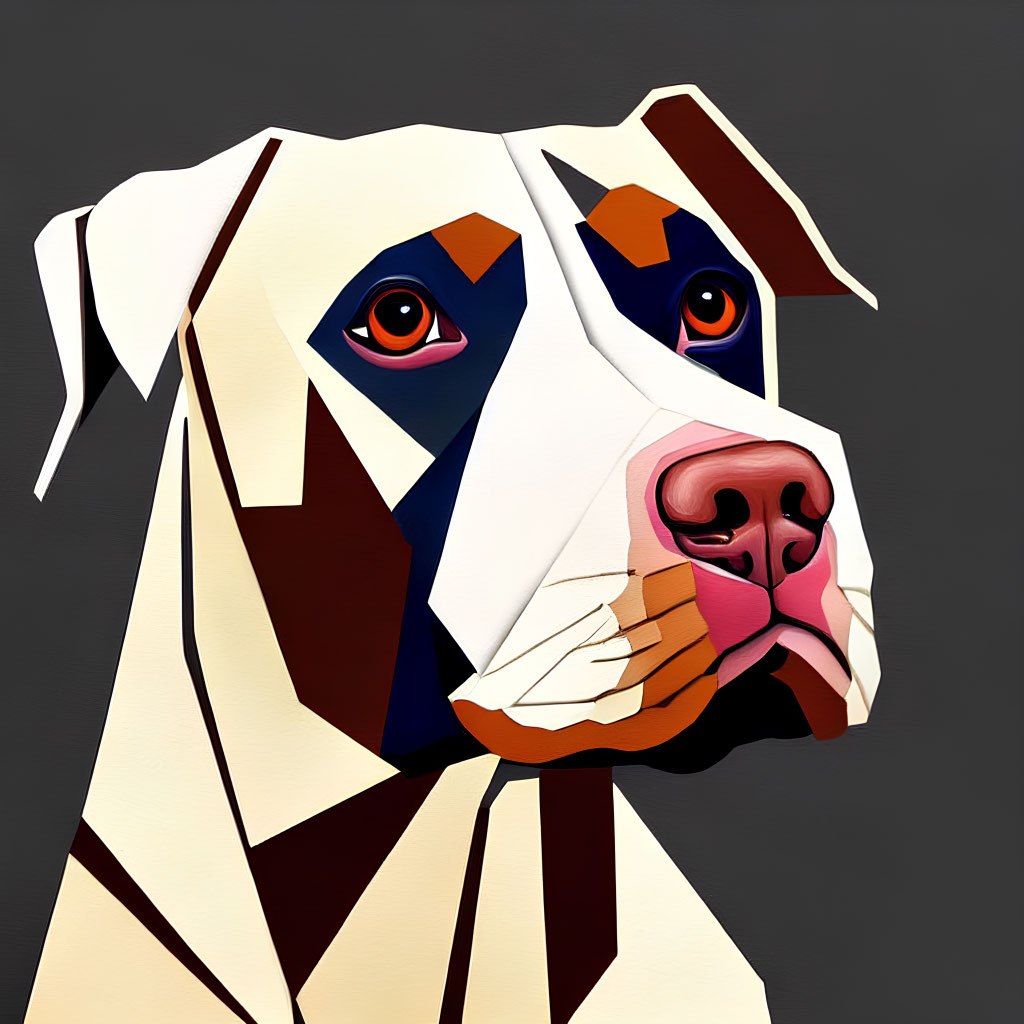 Polygonal Dog Illustration in Beige and White with Brown Eyes