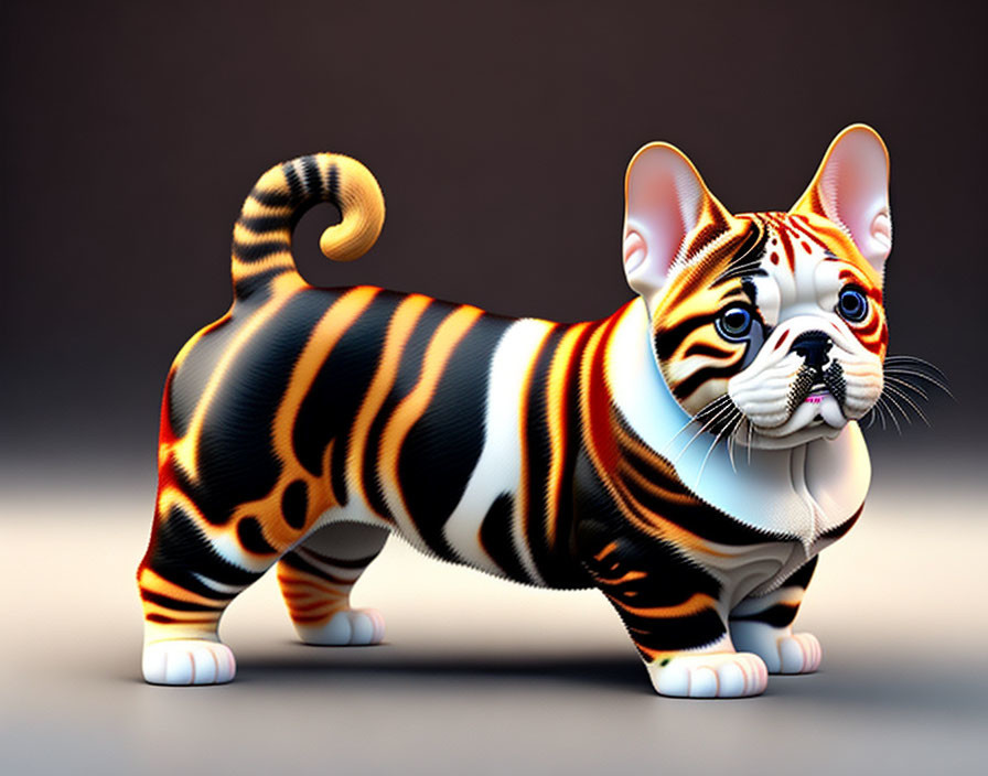 Digital Artwork: Cat with Tiger-Like Stripes & Attentive Eyes