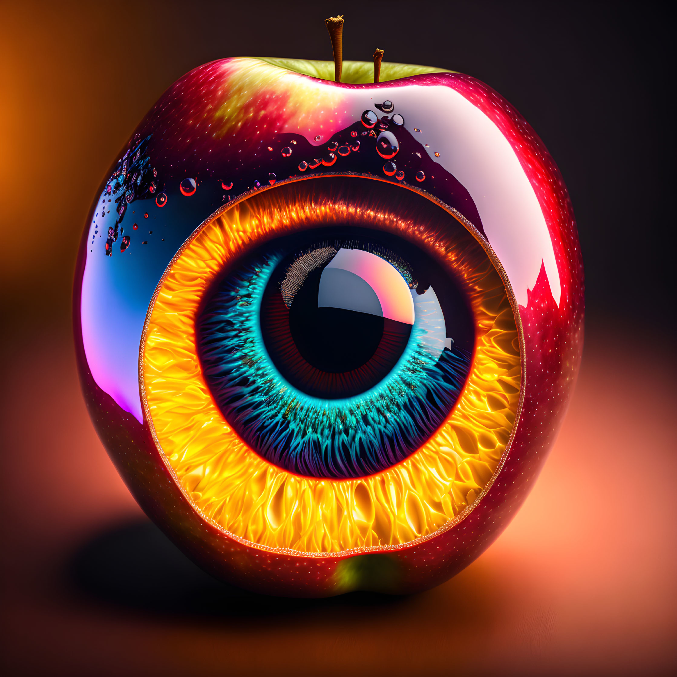 Surreal red apple with realistic eye feature