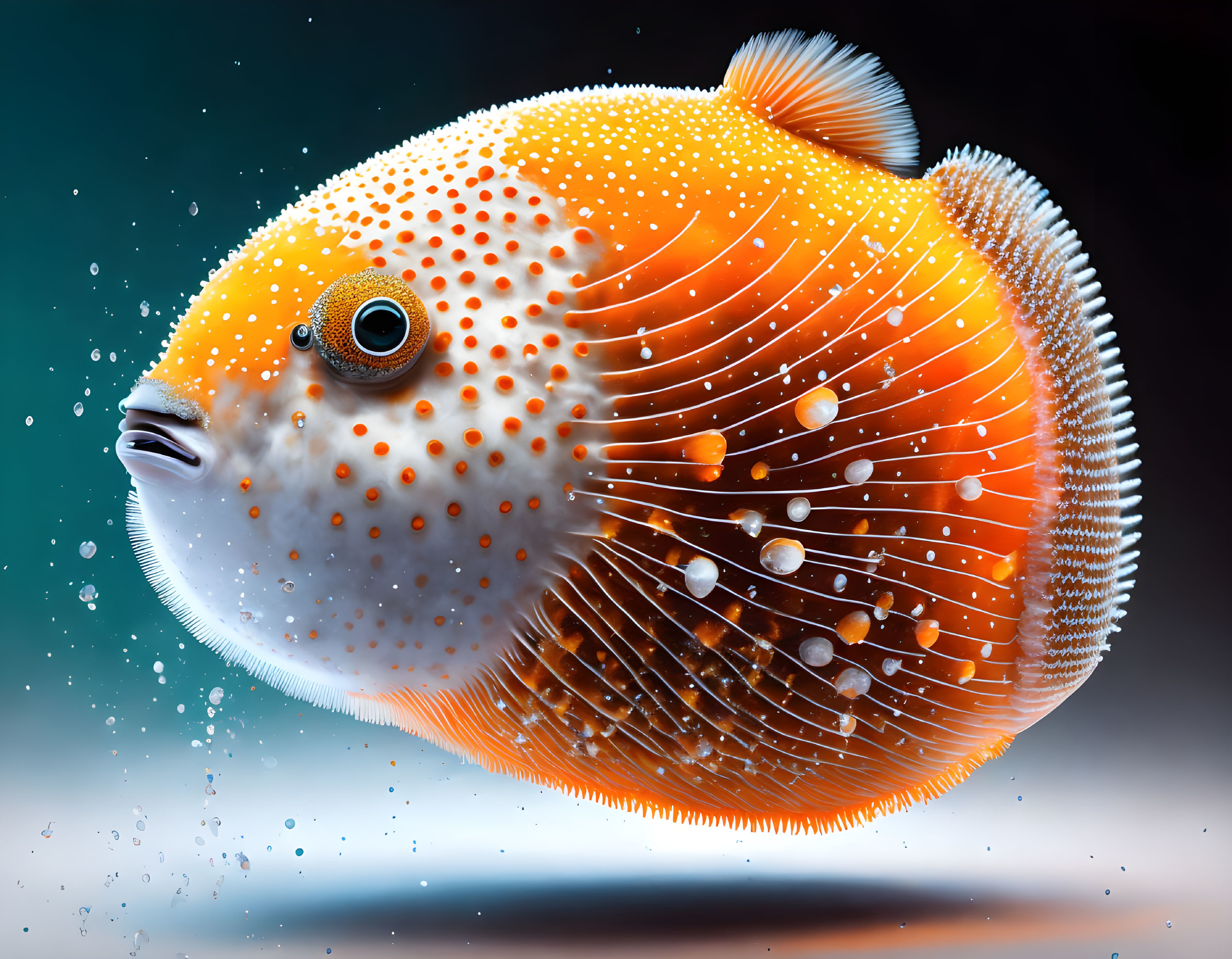 Spotted Pufferfish with Large Eyes on Blue Background