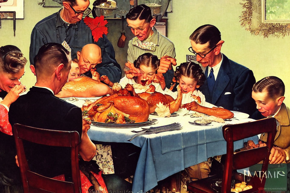 Family Thanksgiving dinner: Joyful gathering around table